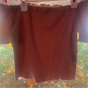 Pale Pink Off-Shoulder Ribbed Crop Top